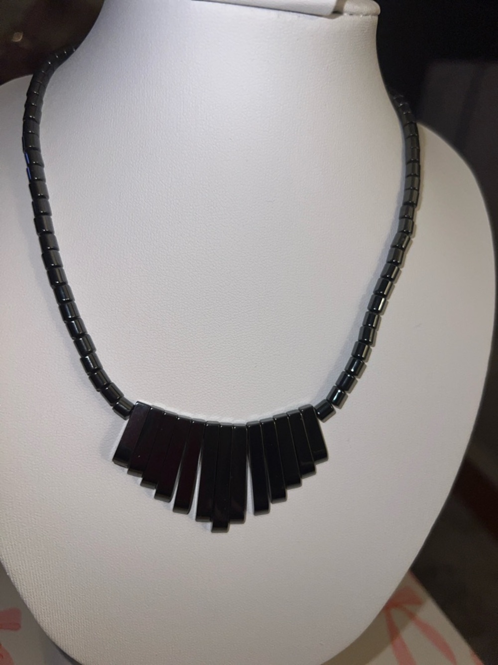 Black Hematite Graduated Bar Necklace - Women